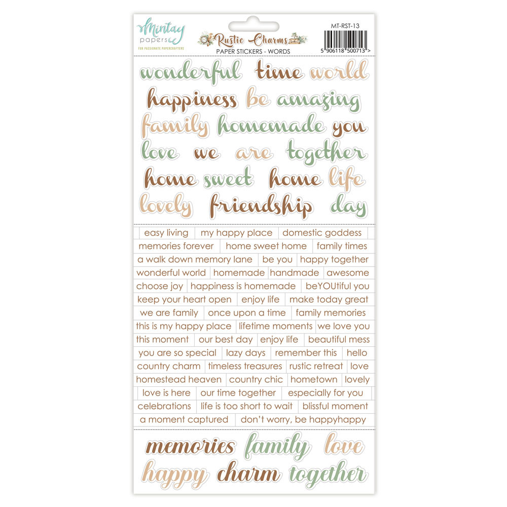 Mintay 6 x 12 Paper Stickers Words -Rustic Charms