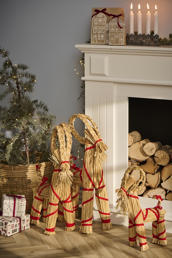Straw goat - Christmas goat - Goat Straw - Red Ribbon - 63x36 cm - 3