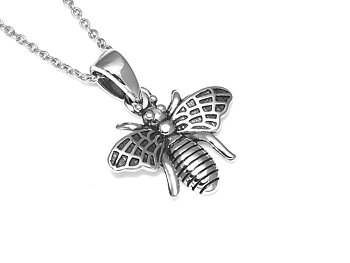 Bi Halsband i Äkta 925 Silver, Pollinatör Hänge, Djur Accessoar, Insekt Smycke