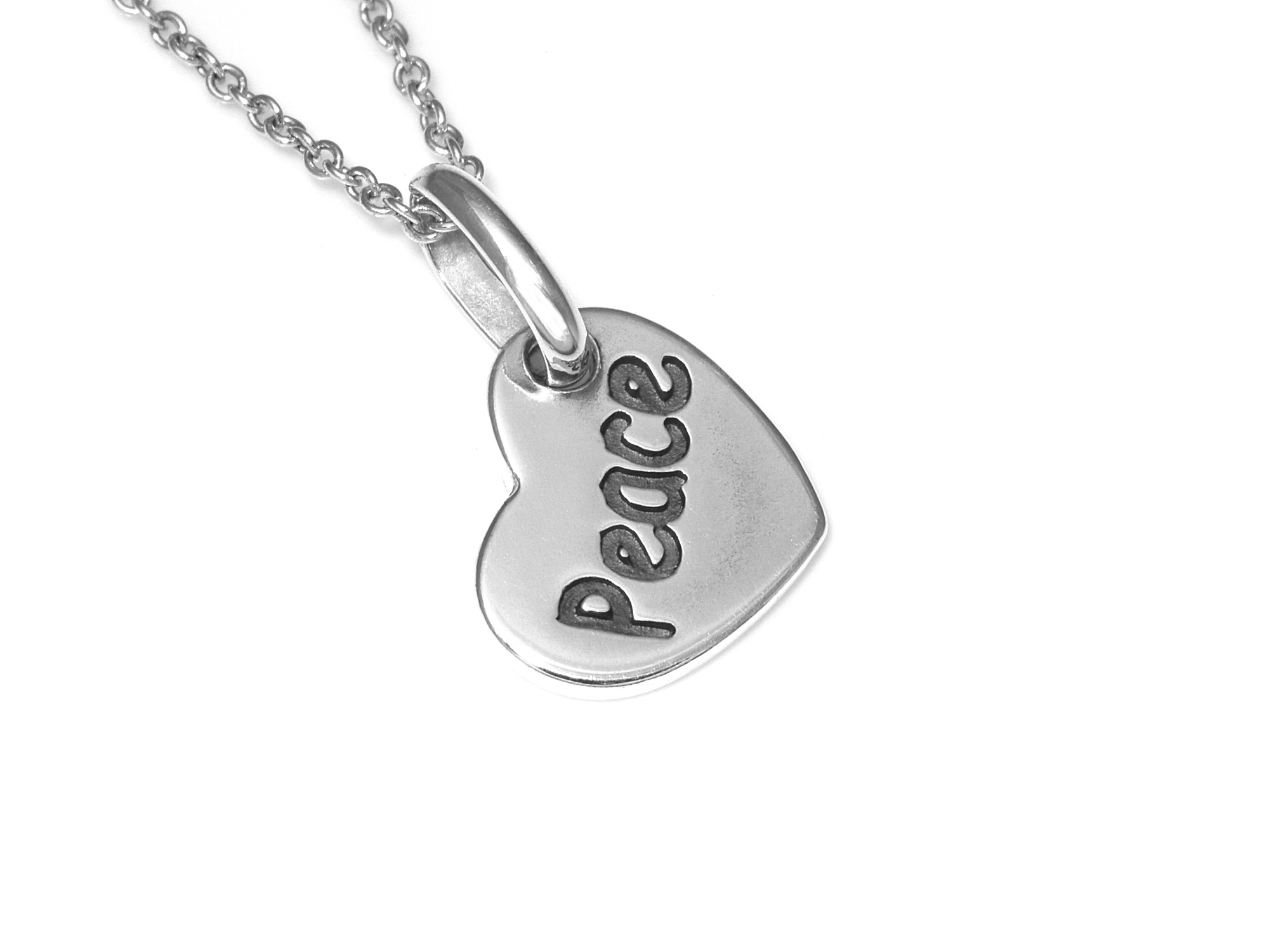 Peace and Love Halsband i Äkta 925 Silver, Hjärta Hänge, Fredssymbol Smycke - 2