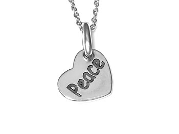 Peace and Love Halsband i Äkta 925 Silver, Hjärta Hänge, Fredssymbol Smycke