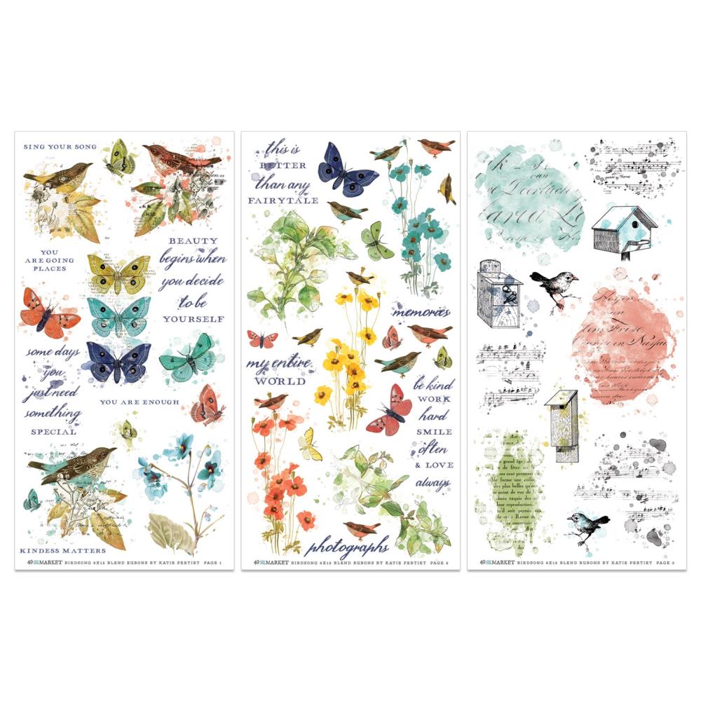 49 And Market - Rub-On Transfer Set - Blendable, Birdsong - 3