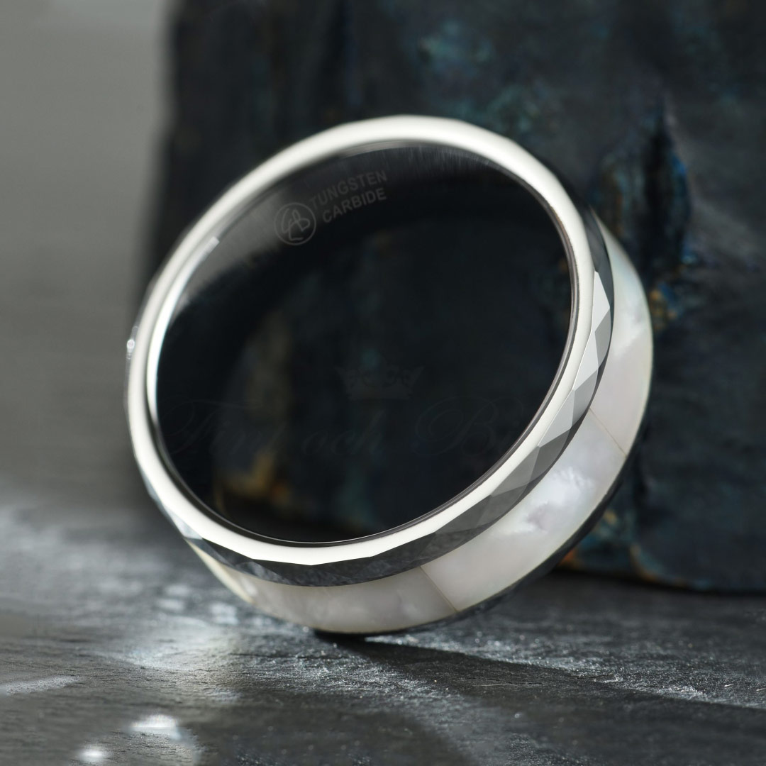 Ring Facet Pearl Diamond-cut Tungsten with sparkling mother-of-pearl Luxury Fine and Cheap