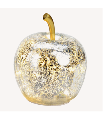 Äpple i glas silver / klar med LED- belysning och timer M 12 cm
