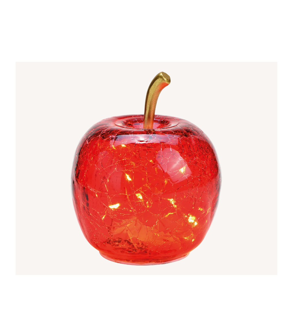 Äpple i glas röd med LED- belysning och timer M. Glasäpple  12 cm - 4