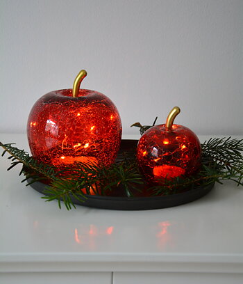 Äpple i glas röd med LED- belysning och timer S. Glasäpple