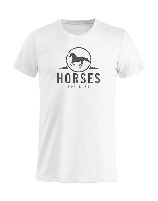 T-Shirt Barn "HORSES FOR LIFE" - Vit