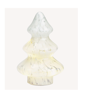 Gran i vitt glas med LED- belysning och timer