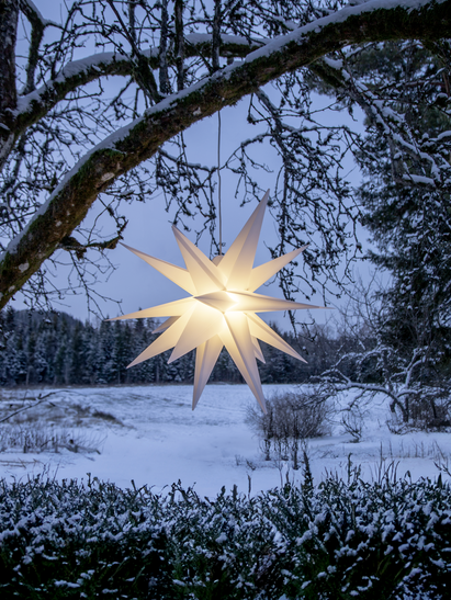 Stjärna 3D för utomhus och inomhusbruk. 57 cm vit. Adventsstjärna med batteri