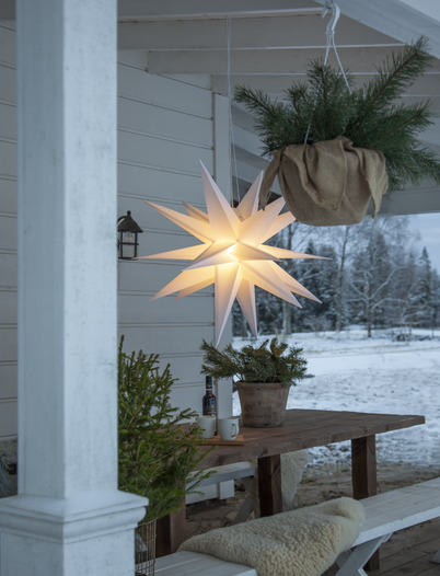 Stjärna 3D för utomhus och inomhusbruk. 57 cm vit. Adventsstjärna med batteri