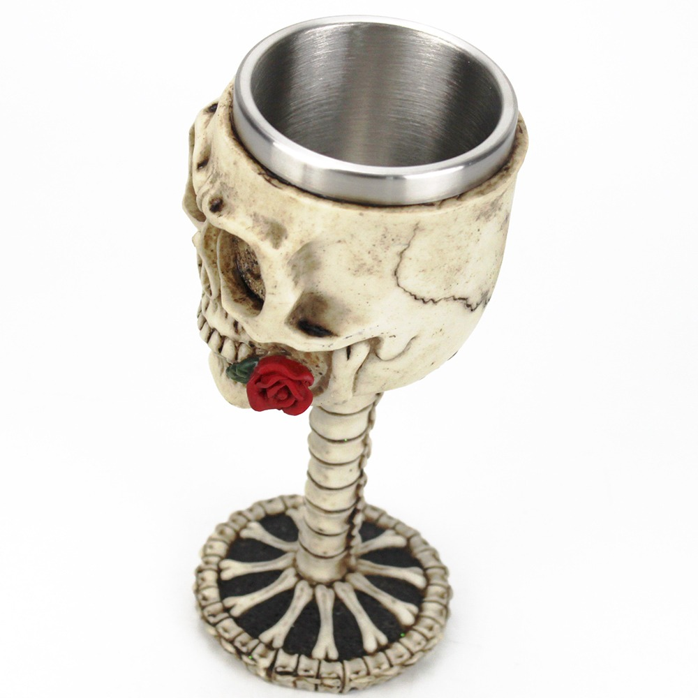 Skalle Chalice/Bägare med Röd Ros - 2