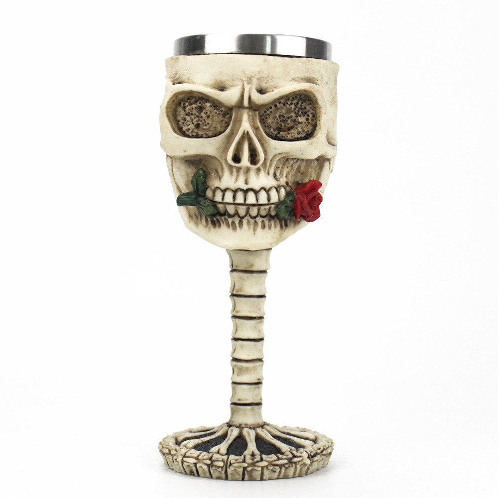 Skalle Chalice/Bägare med Röd Ros