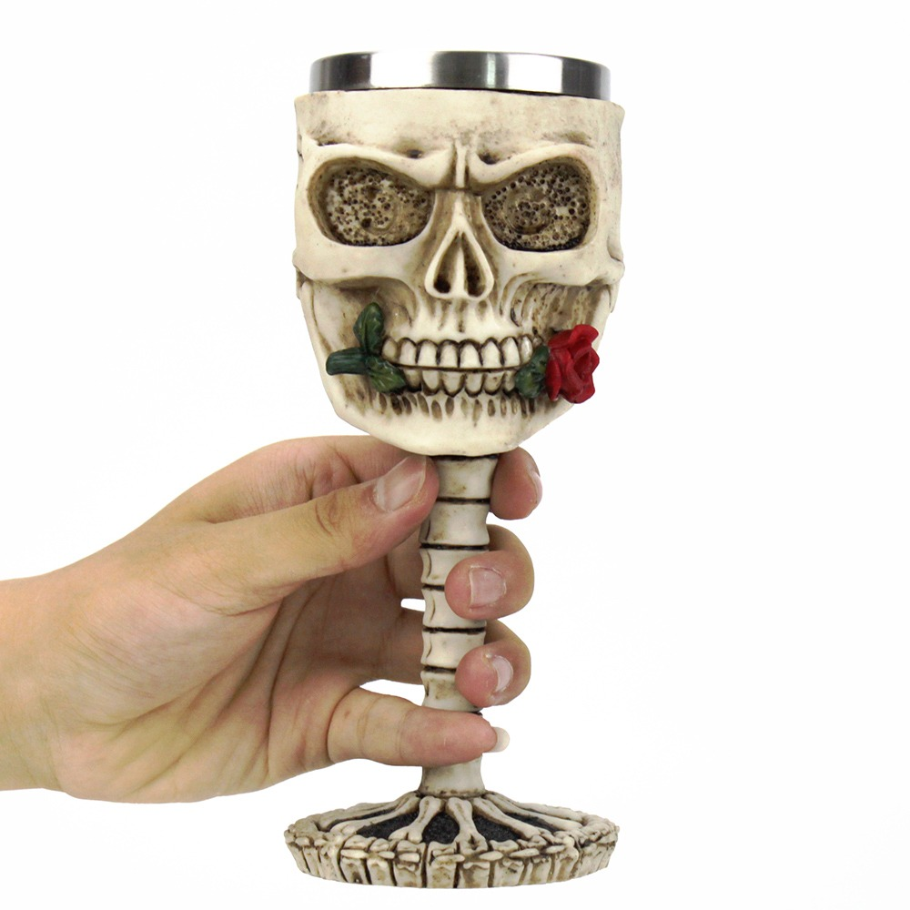 Skalle Chalice/Bägare med Röd Ros - 4