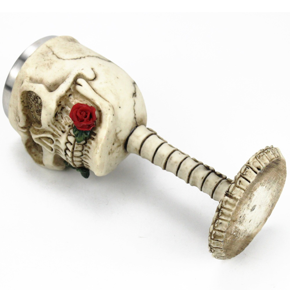 Skalle Chalice/Bägare med Röd Ros - 3