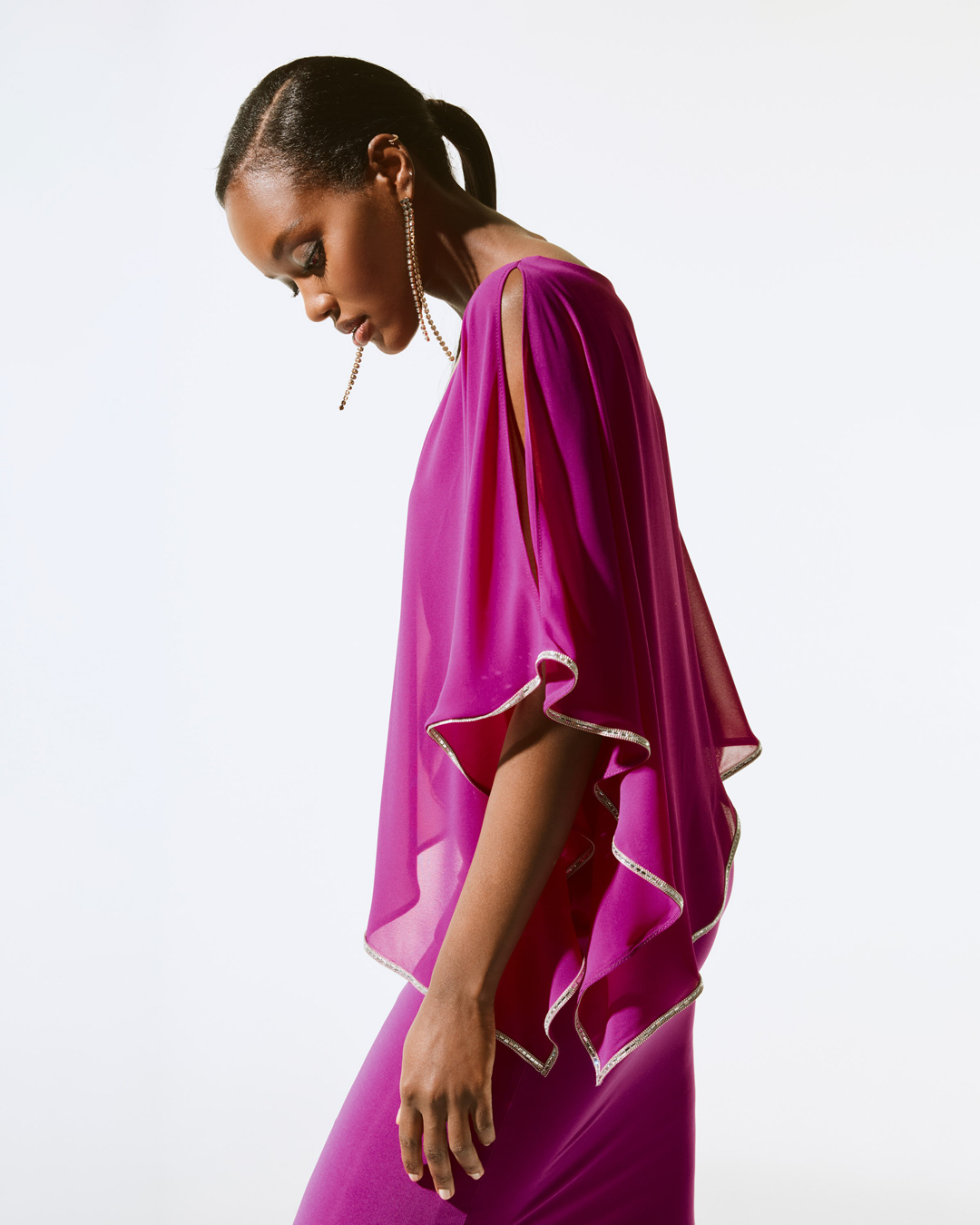 Klänning v-ringad strass/poncho mörk cerise - 3