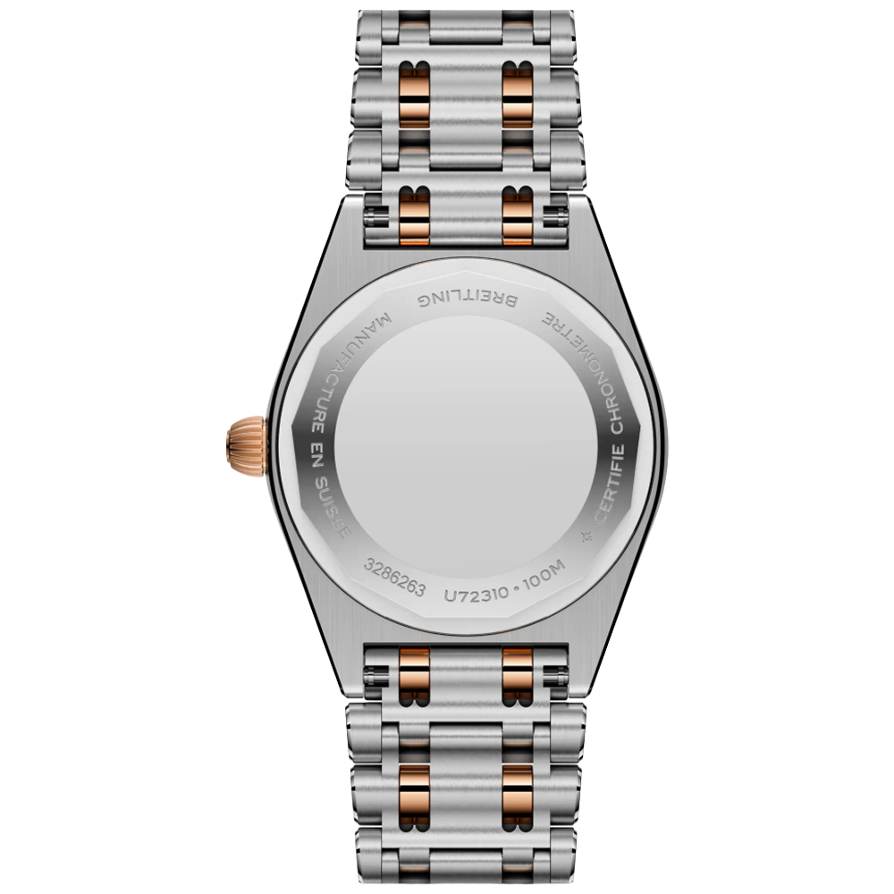 Breitling U72310531A1U1 Chronomat 28 stål och 18 K rött guld pärlemor diamant bezel baksida