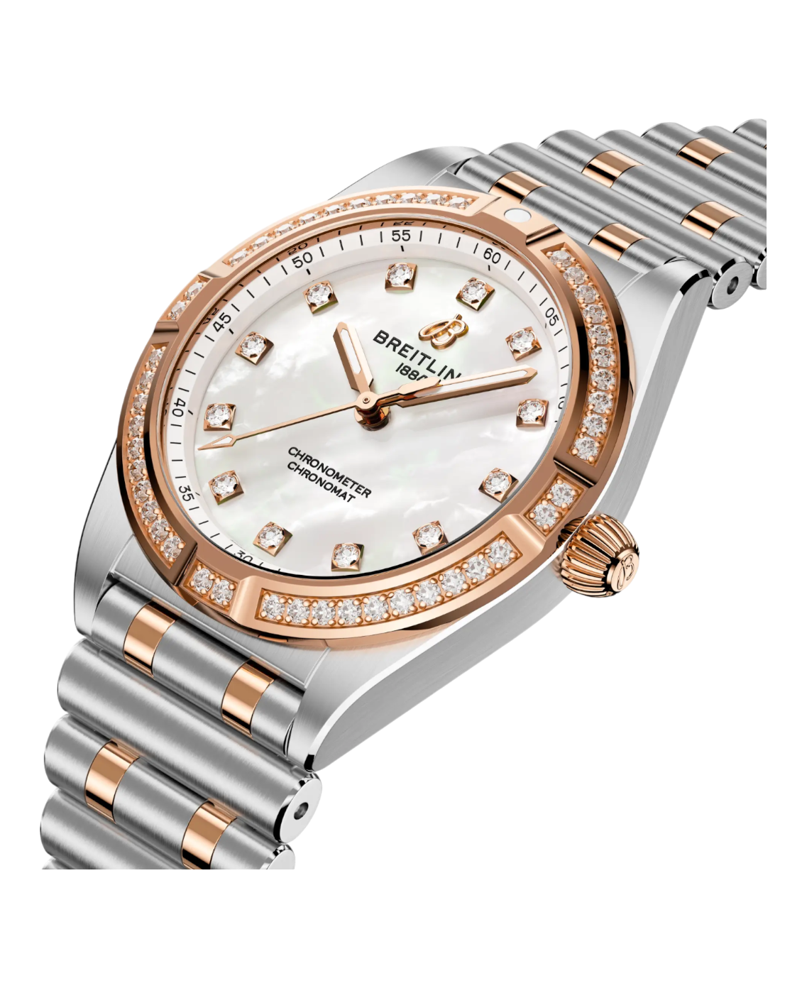 Breitling U72310531A1U1 Chronomat 28 stål och 18 K rött guld pärlemor diamant bezel profil