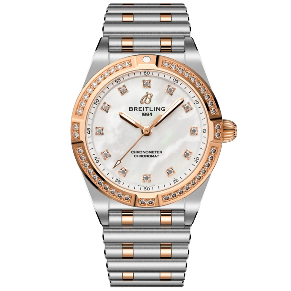 Breitling U72310531A1U1 Chronomat 28 stål och 18 K rött guld pärlemor diamant bezel