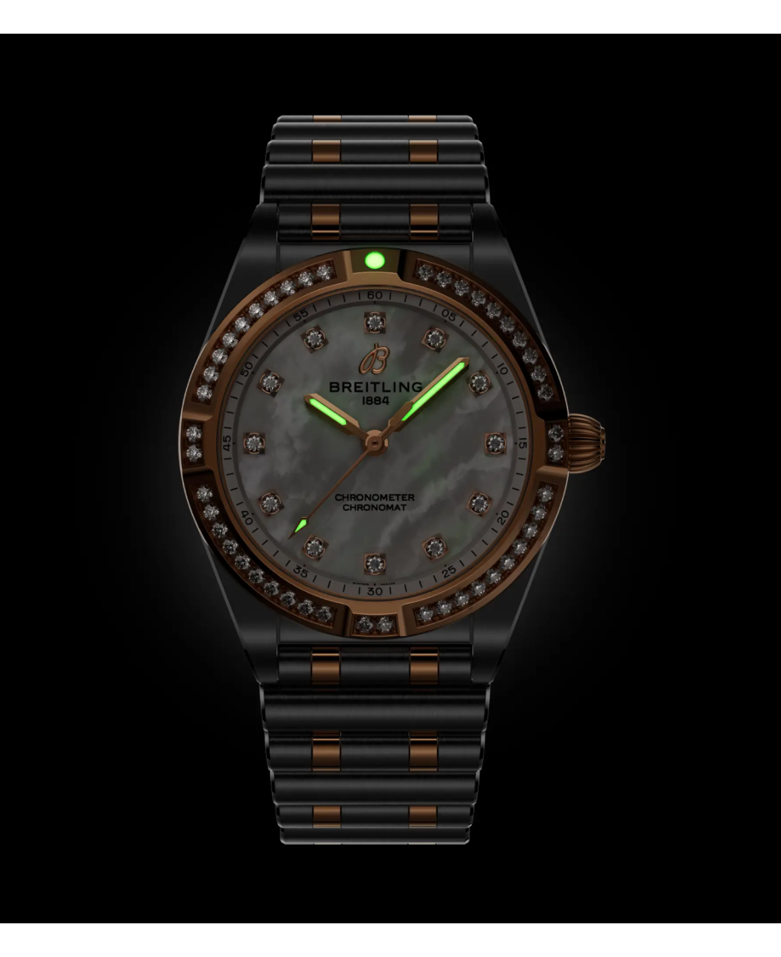 Breitling U72310531A1U1 Chronomat 28 stål och 18 K rött guld pärlemor diamant bezel dark