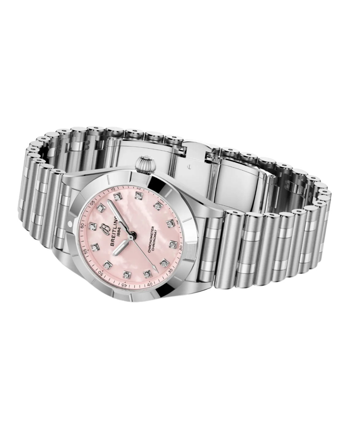 Breitling Chronomat 28  rosa  pärlemor diamant index sida