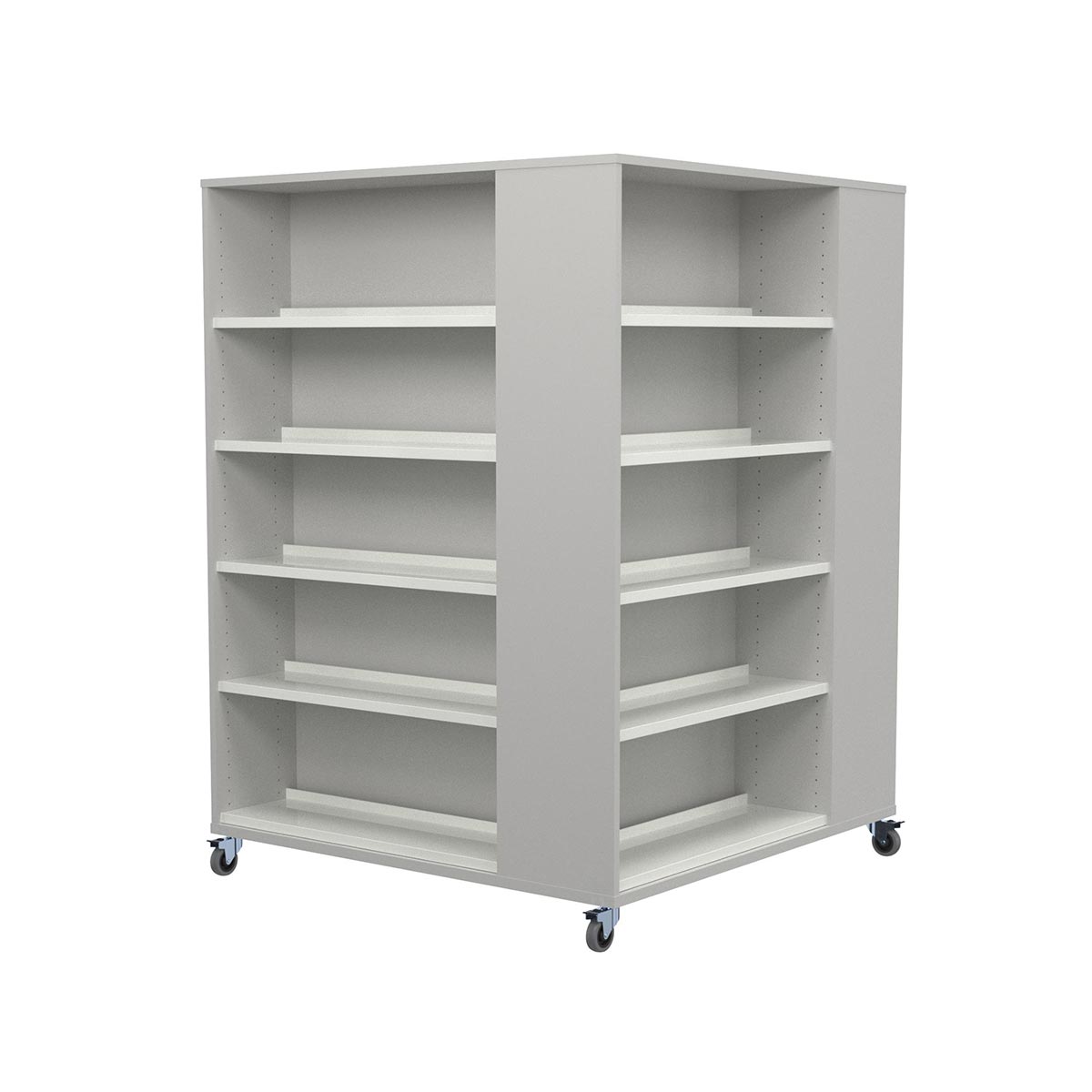 The Cube Smaland Color 5 spaces 120 cm – mobile cube shelving with open, adjustable shelves on all four sides, wheels and extended colour options for flexible 360° storage and display.