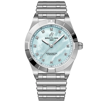 Breitling A72310101C1A1 Chronomat 28 ljusblå pärlemor diamant index