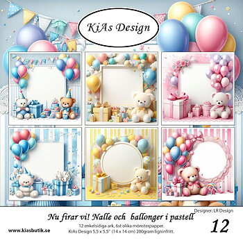 PP KD -Nu firar vi! Nalle och ballonger i pastell 