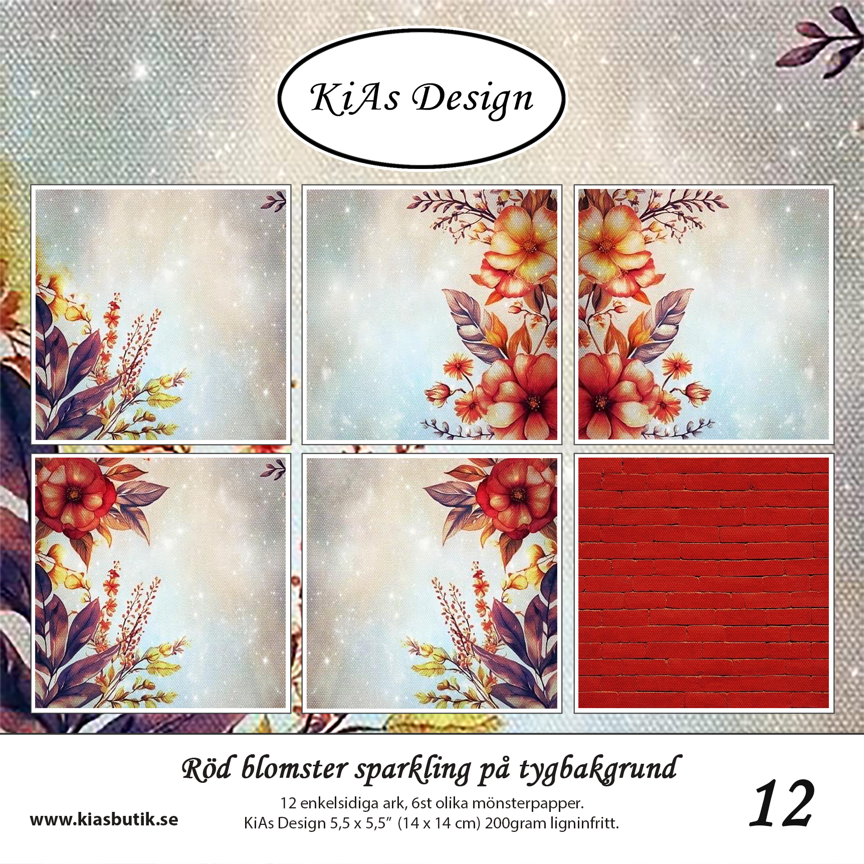 PP KD -Röd blomster sparkling på tygbakgrund 