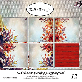 PP KD -Röd blomster sparkling på tygbakgrund 