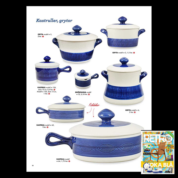 Hertha Bengtsson (Koka Blå 1953) Saucepan with Blue Fish Decor 27 cm