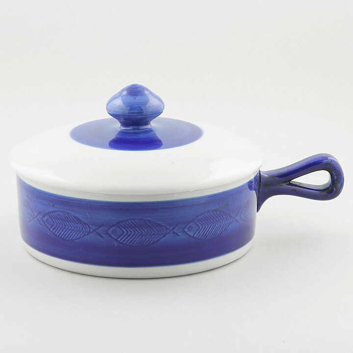 Hertha Bengtsson (Koka Blå 1953) Saucepan with Blue Fish Decor 27 cm
