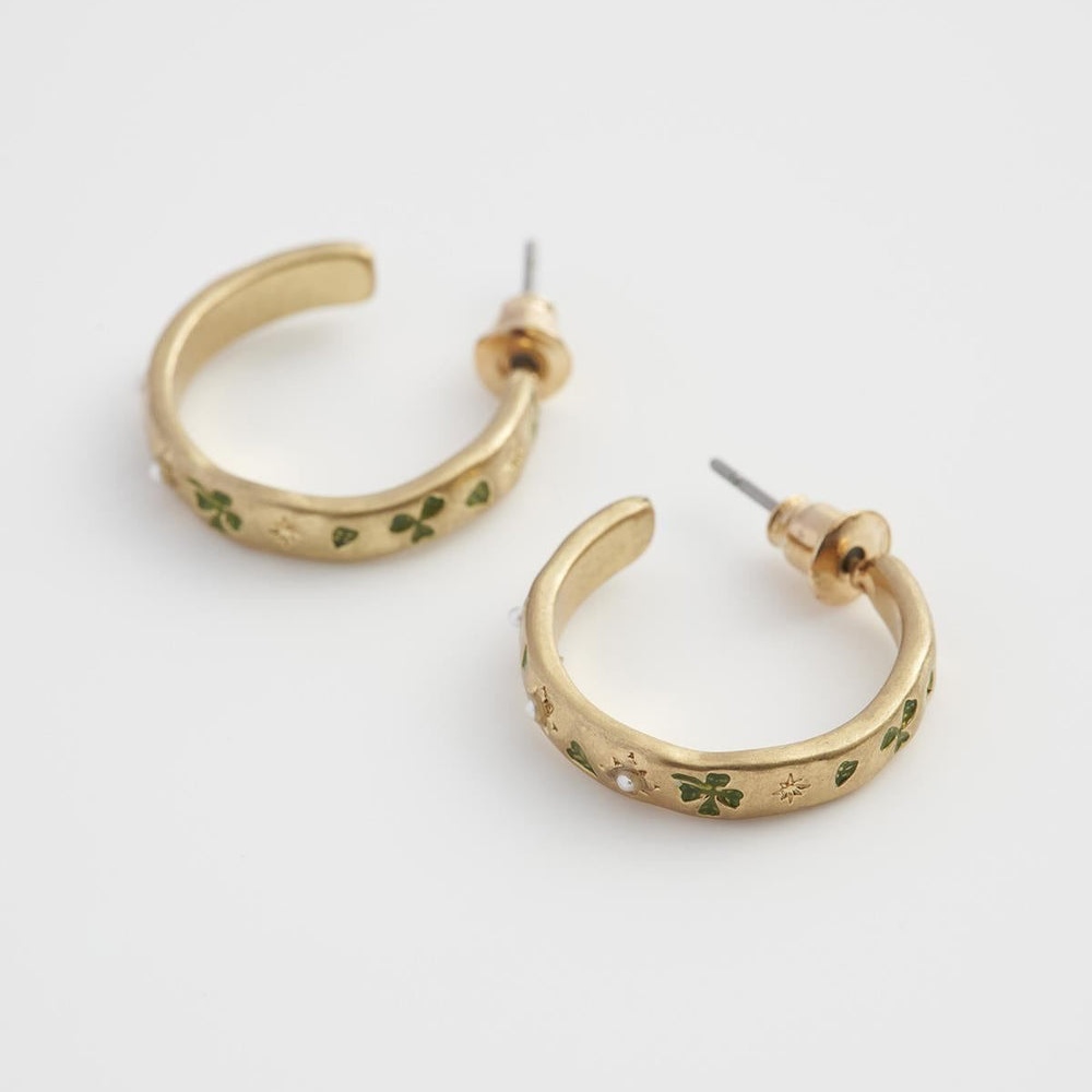Fable Four Leaf Clover & Pearl Hoops - 3