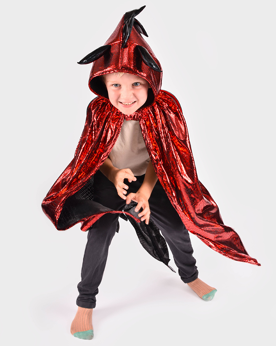 Drakecape glitter röd 3-8 år