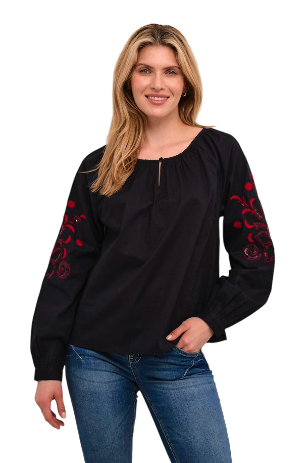 WENNI BLUS - PITCH BLACK - CREAM