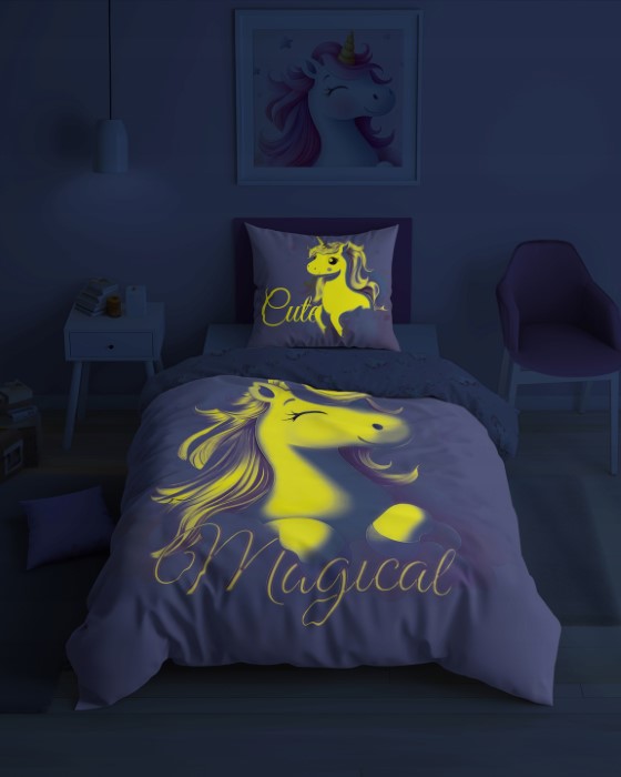 Unicorn Bäddset Självlysande i mörkret - 2