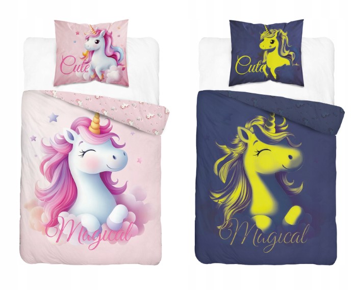 Unicorn Bäddset Självlysande i mörkret - 4