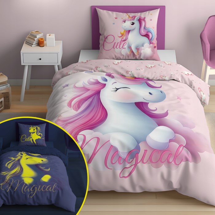 Unicorn Bäddset Självlysande i mörkret