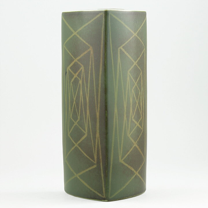 Einar Lynge-Ahlberg (1950s) Green Modern Vase with Geometric Decor 22 cm