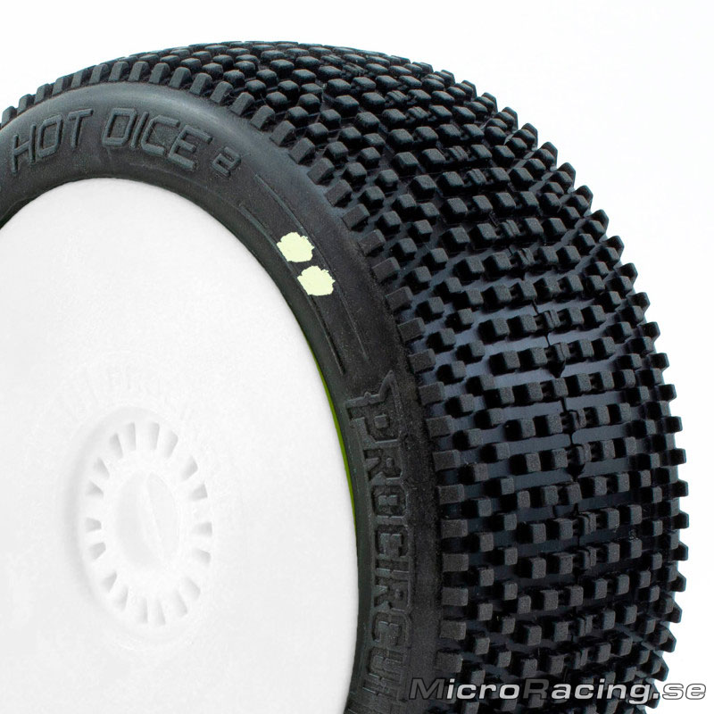 PROCIRCUIT - Hot Dices V2 Super Soft, 1/8 Off Road, Preglued, White Rim, 1pair - 2