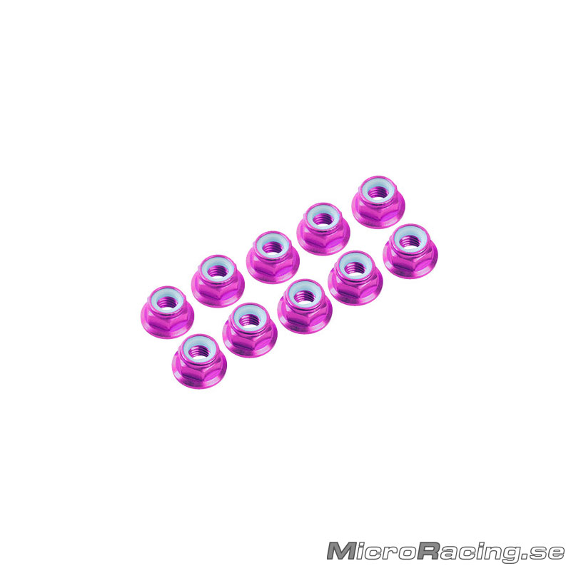 ULTIMATE - M3 Nut, Nylon, W/Flanged, Pink, Aluminum, 10pcs