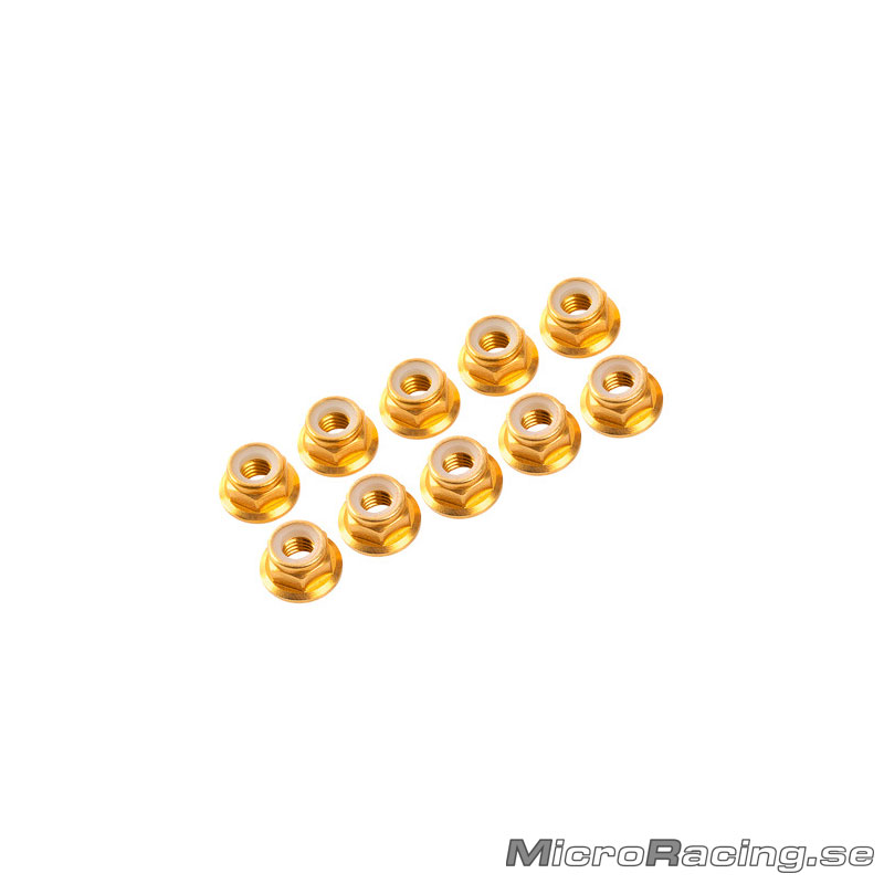 ULTIMATE - M4 Mutter med Fläns, Nylon, Guld, Aluminium, 10st