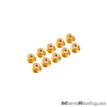 ULTIMATE - M4 Nut, Nylon, W/Flanged, Gold, Aluminum, 10pcs