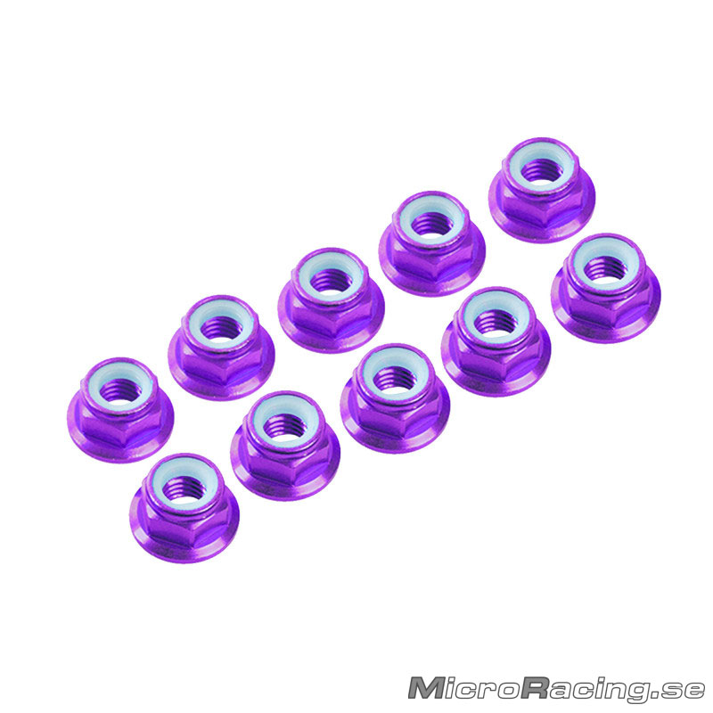 ULTIMATE - M4 Nylon Nut W/Flanged, Purple, Aluminum, 10pcs