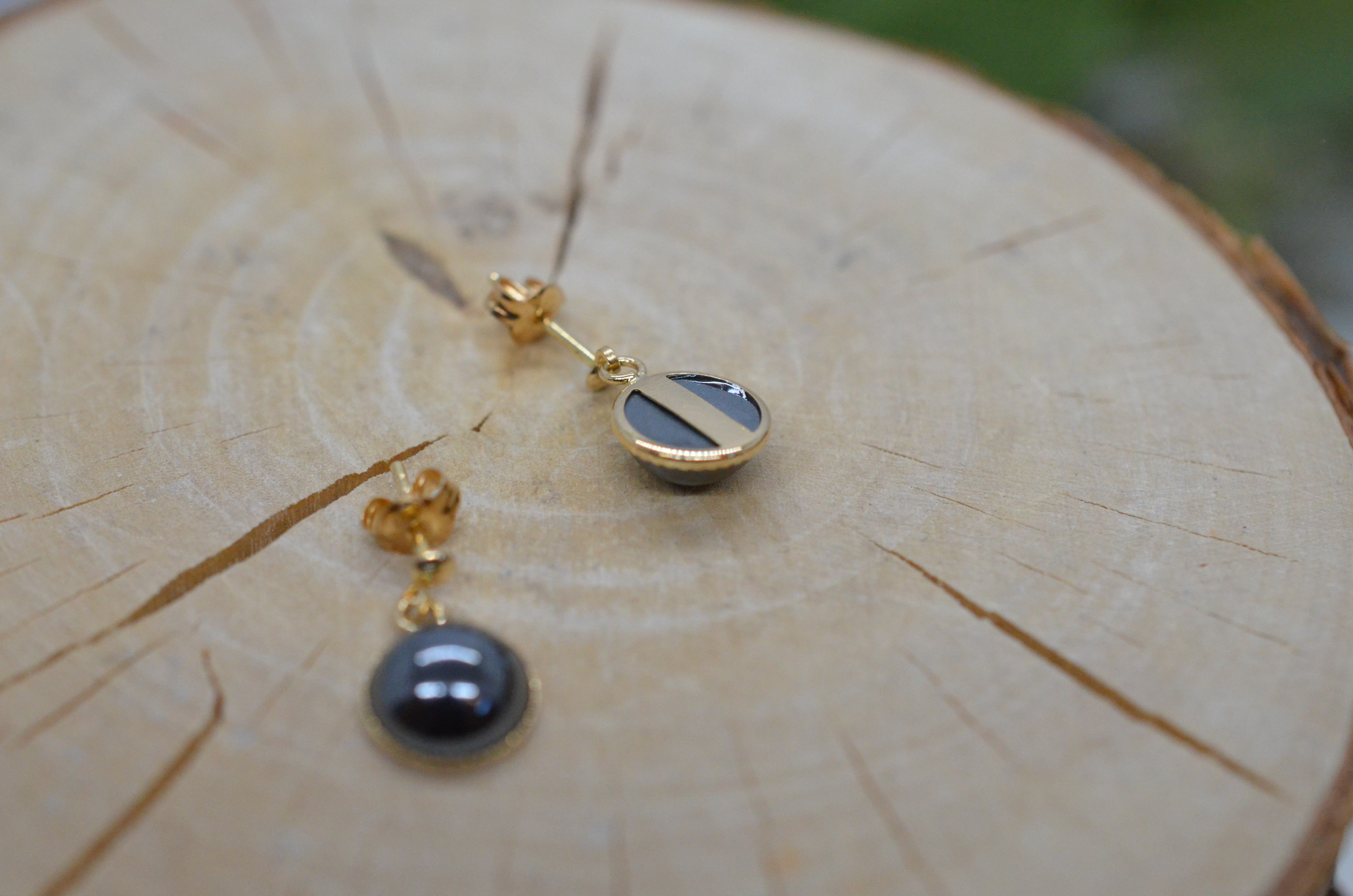 Vintage 18k earrings with hematite - 3