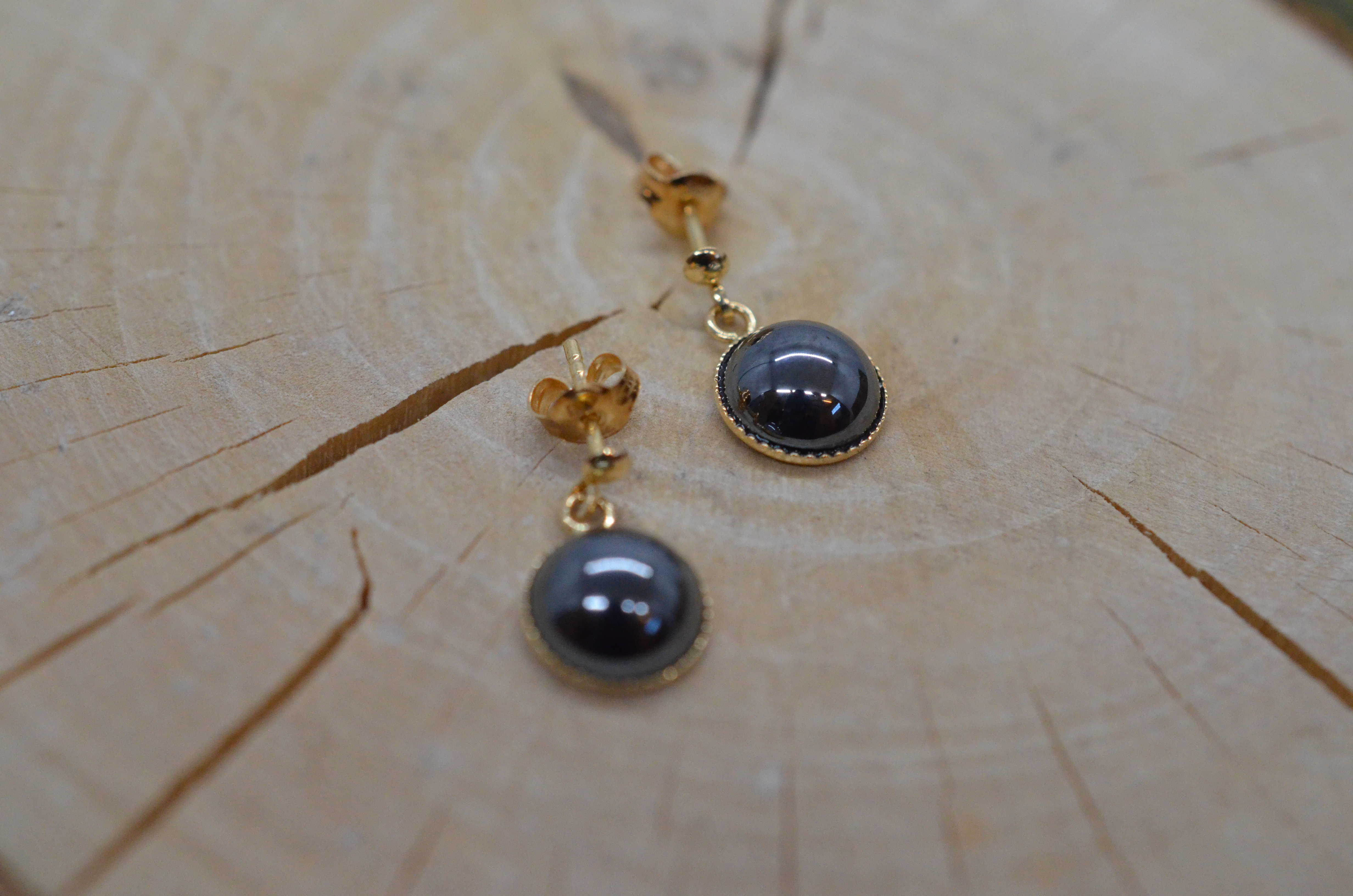 Vintage 18k earrings with hematite - 2