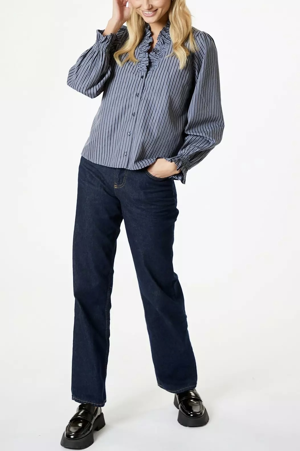 Neo Noir - Brielle Twill Stripe Shirt  Dusty Blue - 2