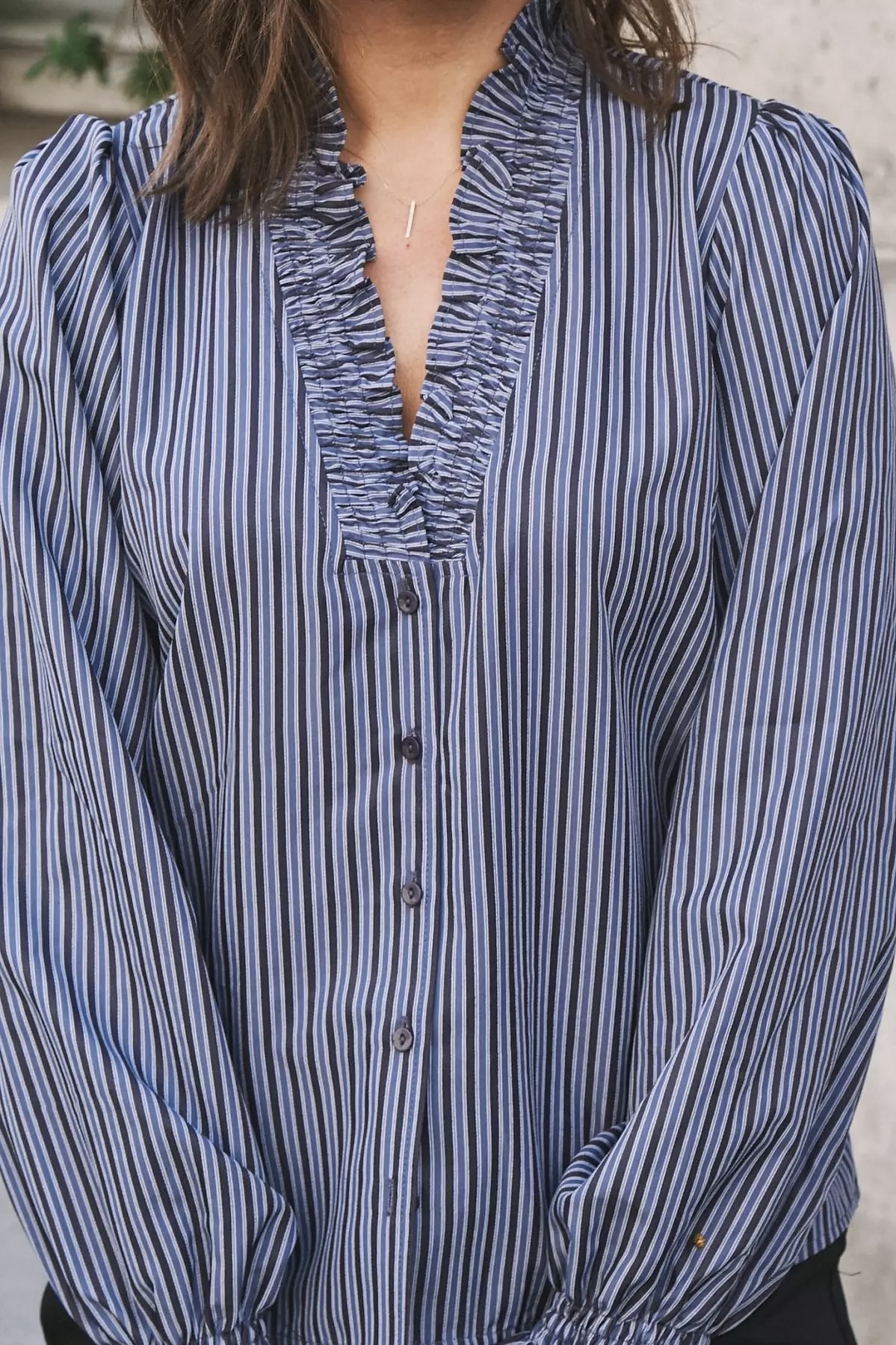 Neo Noir - Brielle Twill Stripe Shirt  Dusty Blue - 4