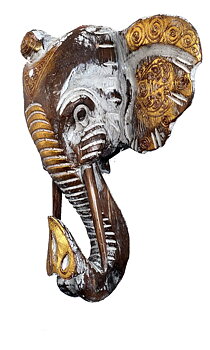 Elefant Vägg dekoration, Brun, Vit och Guld