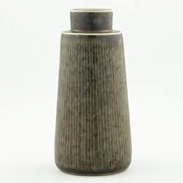Carl-Harry Stålhane (1960s) Brown Studio Vase with Relief Decor 16 cm