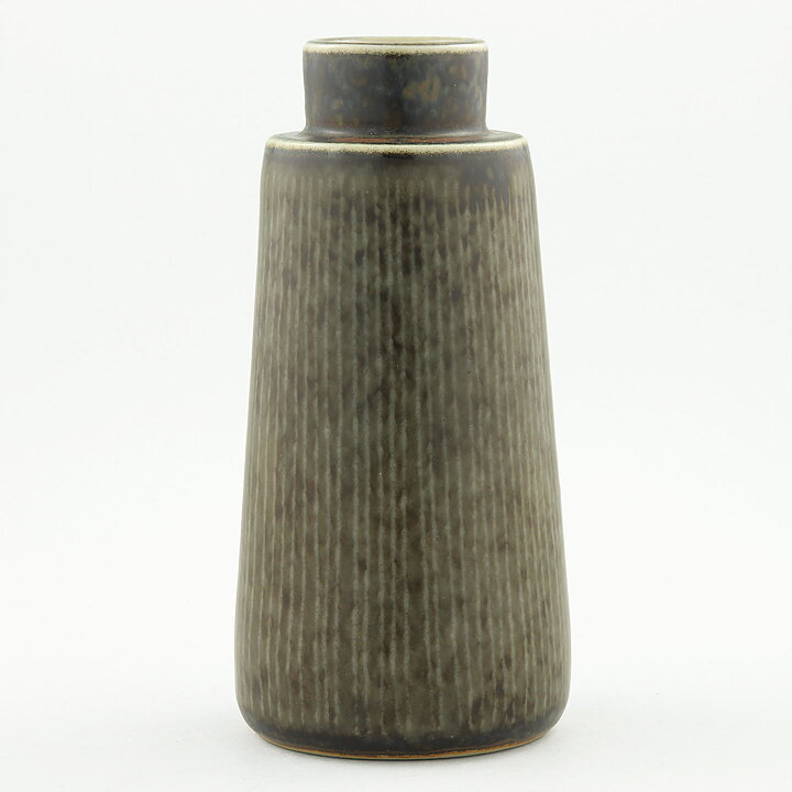 Carl-Harry Stålhane (1960s) Brown Studio Vase with Relief Decor 16 cm